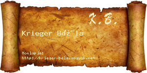 Krieger Béla névjegykártya