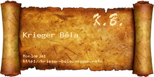 Krieger Béla névjegykártya